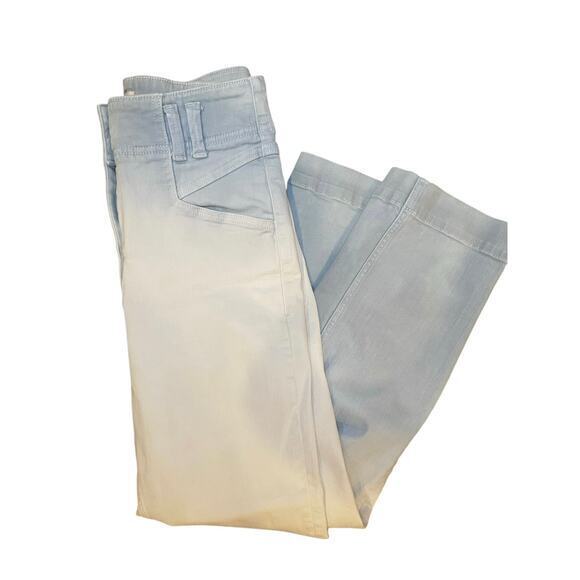 Anthropologie Women 27 Ombre Straight Leg High Rise Jeans Faded Blue, White Boho - Picture 1 of 9